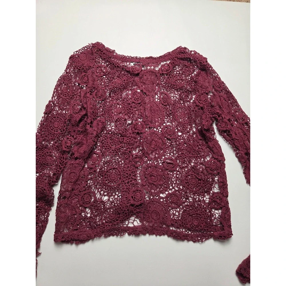 Charlotte Russe Lace Maroon Polyester Long Sleeve Top Size XL